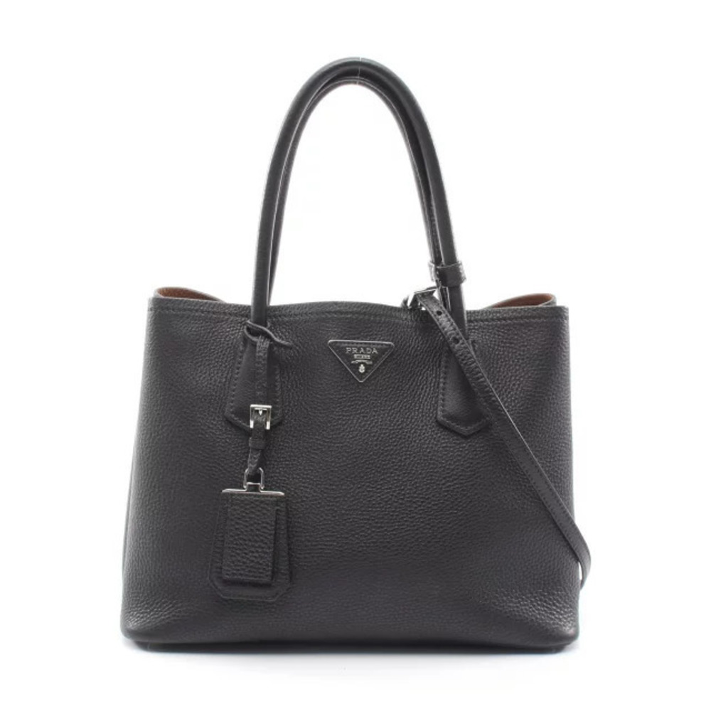 Prada Triangle Tote Tessuto Saffiano Bag Leather Black